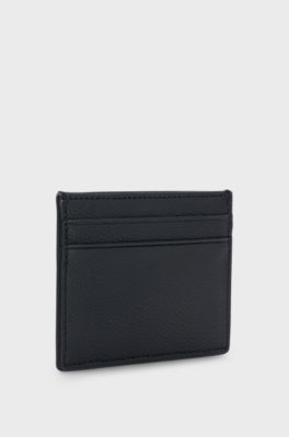 Signature-stripe card holder in grained faux leather, Black