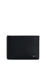 Faux-leather billfold wallet with logo and signature stripe, Black