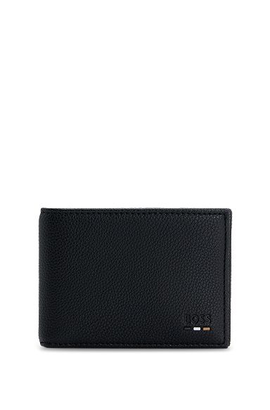Faux-leather billfold wallet with logo and signature stripe, Black