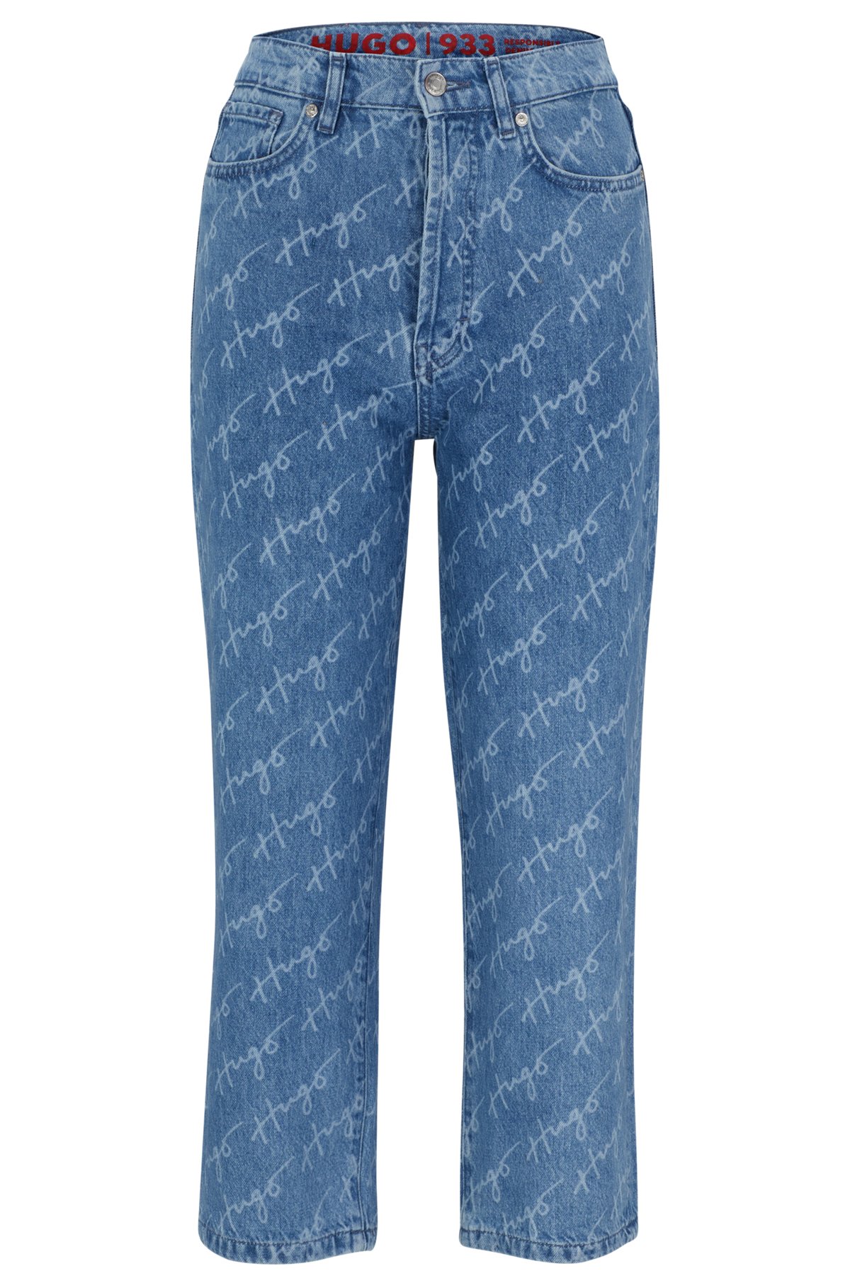 Regular-Fit Jeans aus festem Denim mit handgeschriebenen Logos, Blau