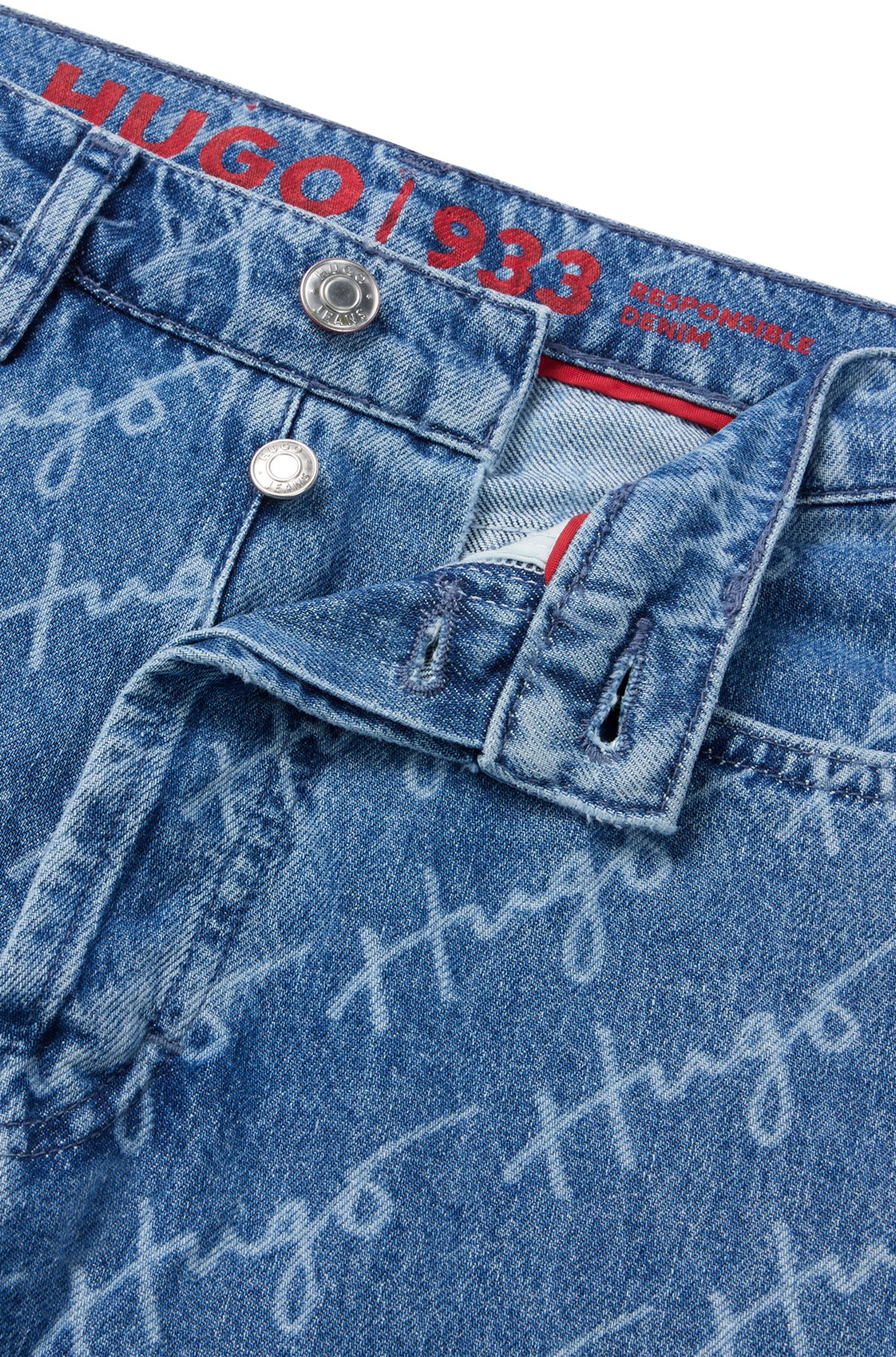 Regular-Fit Jeans aus festem Denim mit handgeschriebenen Logos, Blau