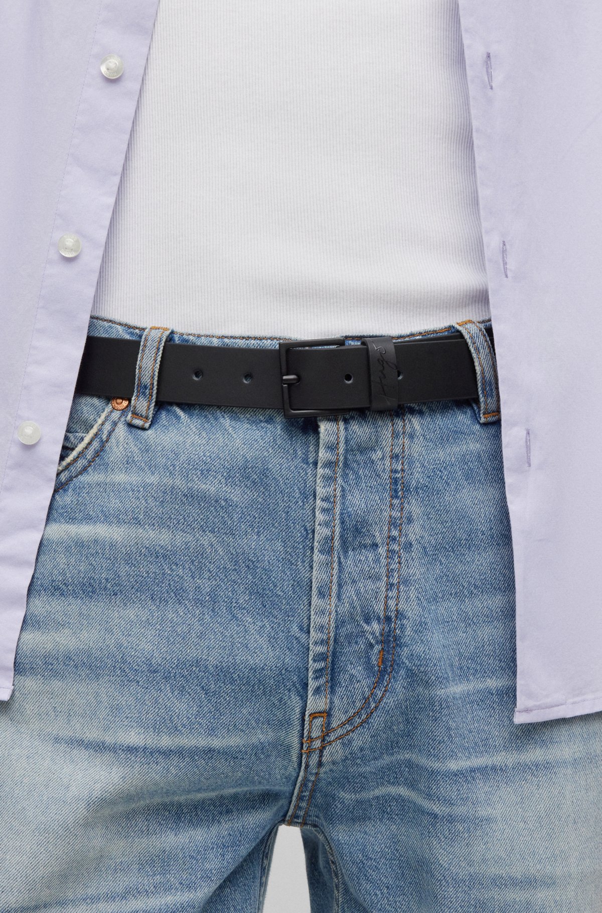 HUGO - Italian-leather belt with handwritten-logo keeper