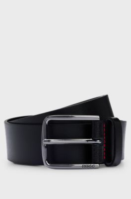 Grained-leather belt with red stitching, Black