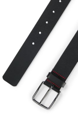 Italian-leather belt with logo-engraved buckle, Black