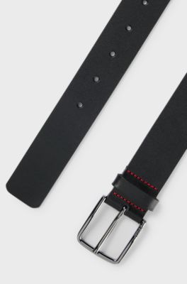 Grained-leather belt with red stitching, Black