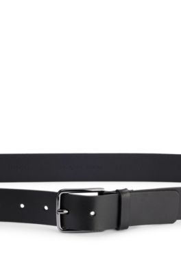 Italian-leather belt with logo-engraved buckle, Black
