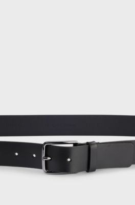 Cintura in pelle italiana con fibbia con logo inciso, Nero