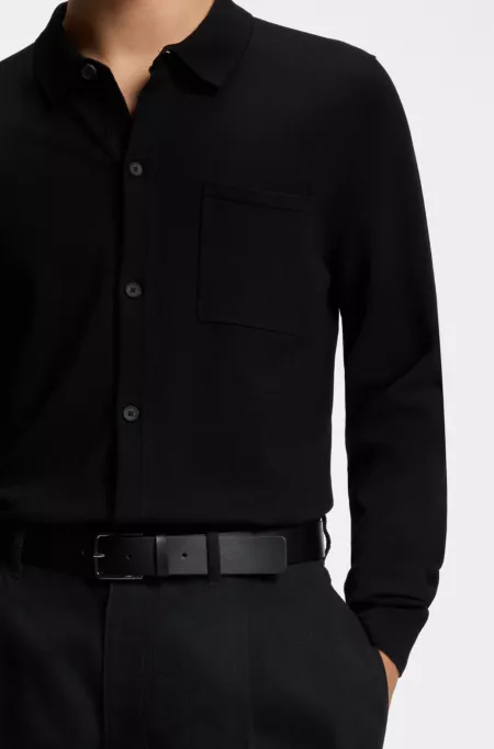 Italian-leather belt with logo-engraved buckle