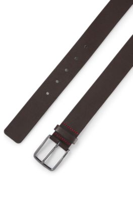 Italian-leather belt with logo-engraved buckle, Dark Brown