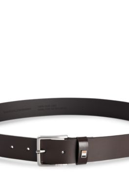 Italian-leather belt with logo-engraved buckle, Dark Brown