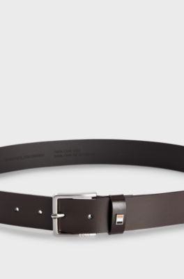 Grained-leather belt with red stitching, Dark Brown