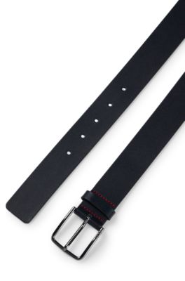 Italian-leather belt with logo-engraved buckle, Dark Blue