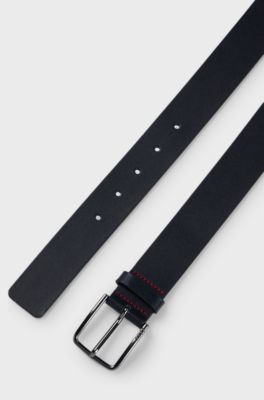 Grained-leather belt with red stitching, Dark Blue