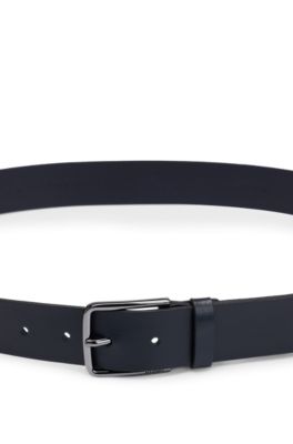 Italian-leather belt with logo-engraved buckle, Dark Blue