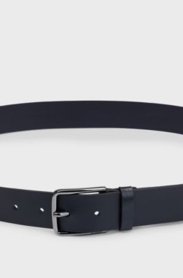 Italian-leather belt with logo-engraved buckle, Dark Blue