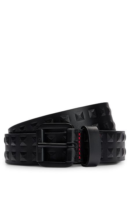 Leather belt with embossed pyramids, Black
