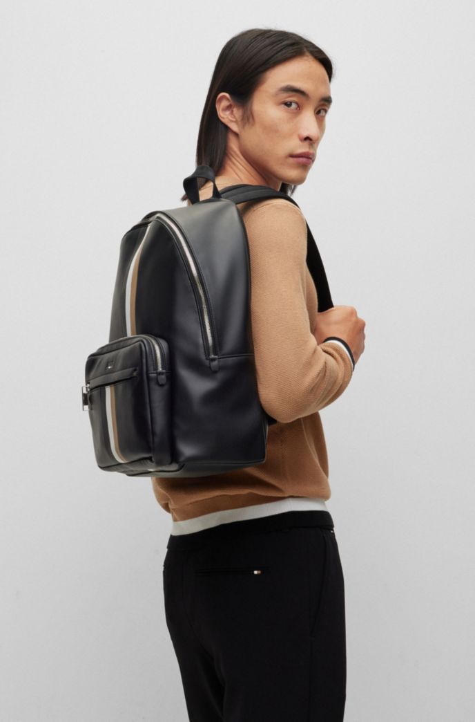 zijde kool datum BOSS - Faux-leather backpack with signature-stripe trim