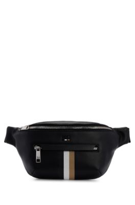 BOSS - Riñonera piel con ribete de rayas de la