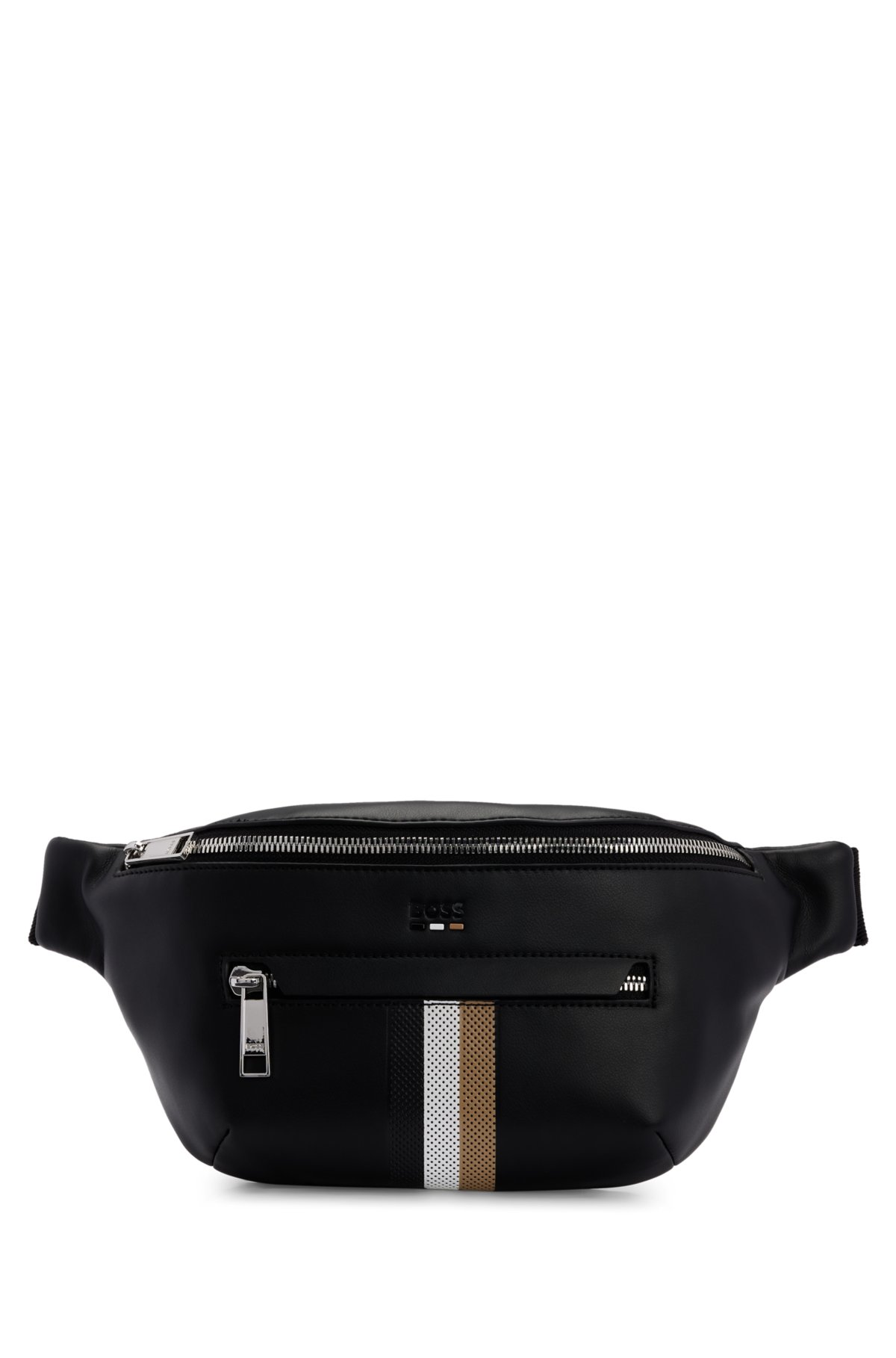 Toevlucht abstract gemak BOSS - Faux-leather belt bag with signature-stripe trim