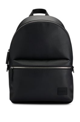 Hugo Logo-patch Backpack In Grained Faux Leather In Black