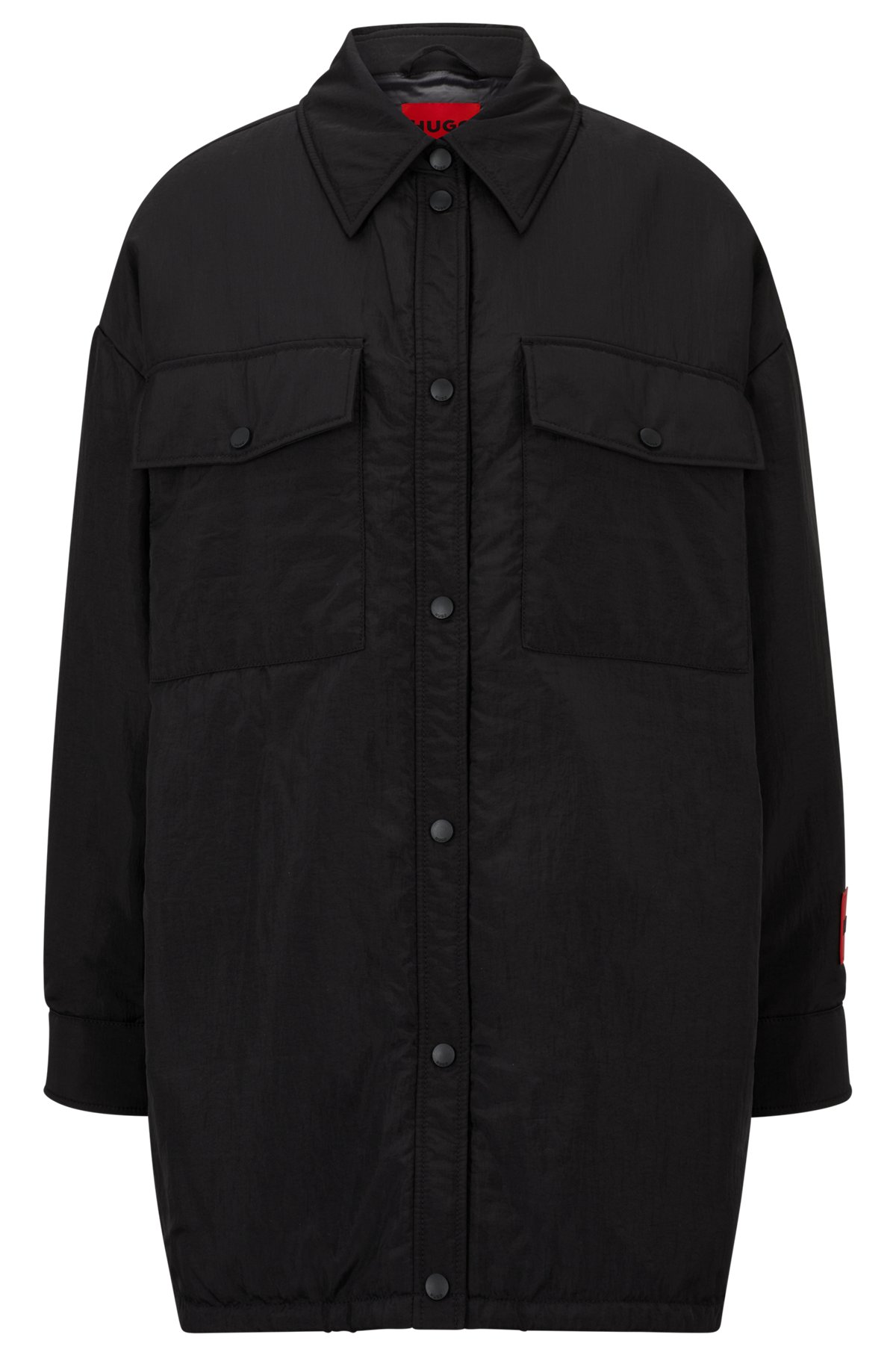 Relaxed-fit overshirt with red logo label, Black