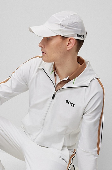 BOSS 博斯BOSS x Matteo Berrettini 背面徽标和标志性条纹装饰尼龙鸭舌帽,  100_White