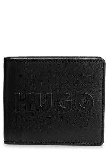 Hugo Billfold Wallet In Leather With Debossed Logo In Black