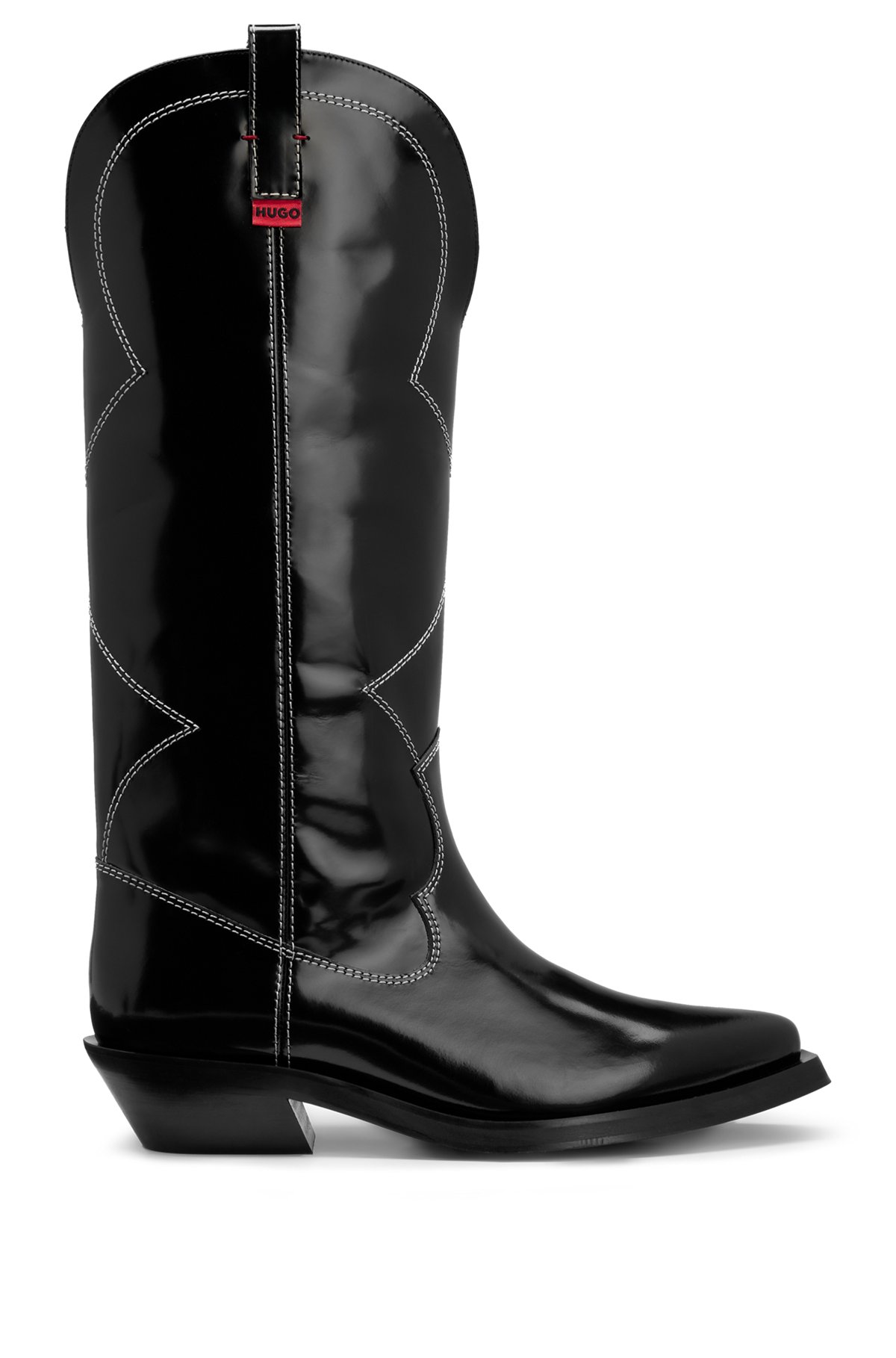 Cowboy boots in high-shine leather, Black