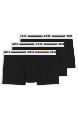 Three-pack of trunks with logo and stripe waistbands, Black