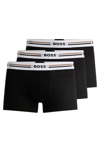 Three-pack of stretch trunks with signature-stripe waistbands, Black