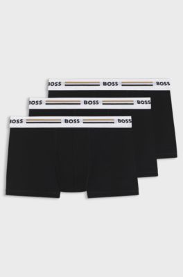 Three-pack of trunks with logo and stripe waistbands, Black
