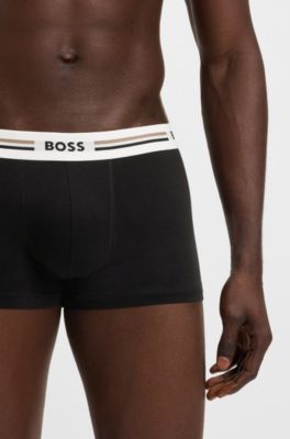 Three-pack of trunks with logo and stripe waistbands, Black