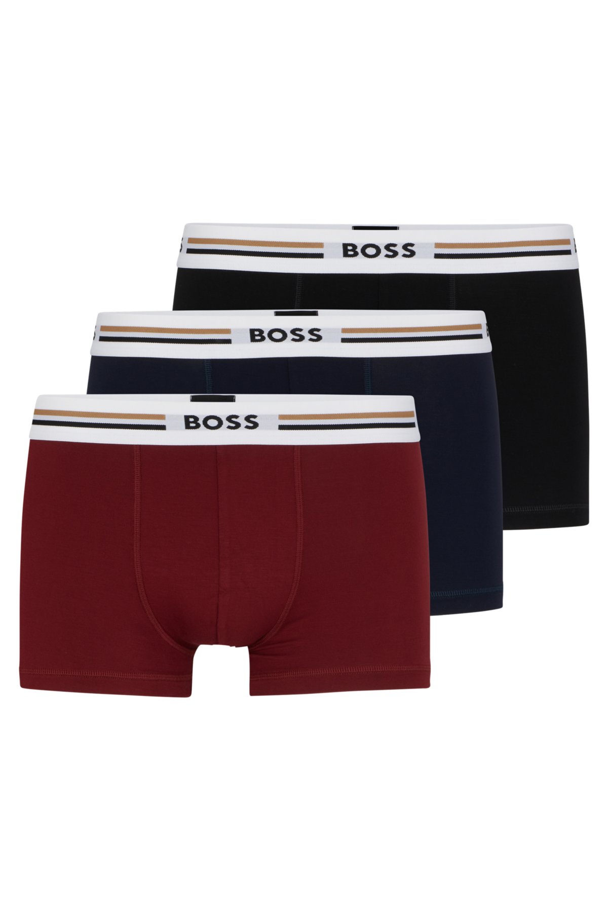 BOSS - Three-pack of stretch trunks with signature-stripe waistbands