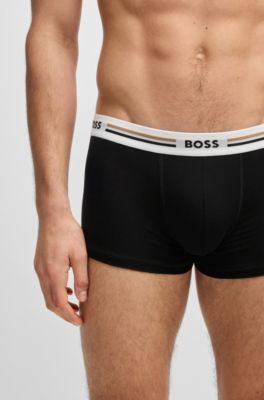 Three-pack of trunks with logo and stripe waistbands, Black / Grey / Green