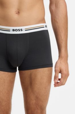 Three-pack of trunks with logo and stripe waistbands, Black / Grey / Green