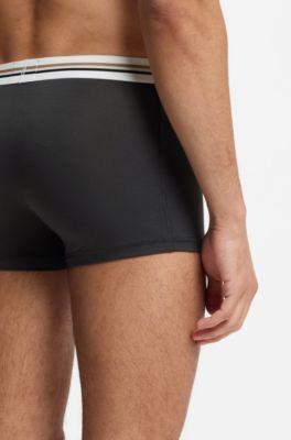 Three-pack of trunks with logo and stripe waistbands, Black / Grey / Green