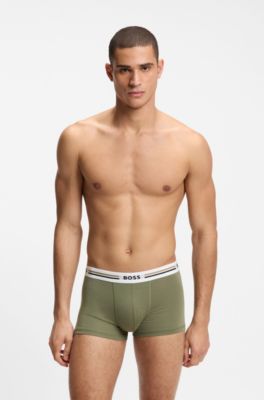 Three-pack of trunks with logo and stripe waistbands, Black / Grey / Green
