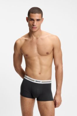 Three-pack of trunks with logo and stripe waistbands, Black / Grey / Green