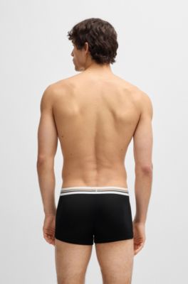 Three-pack of trunks with logo and stripe waistbands, Black / Grey / Green
