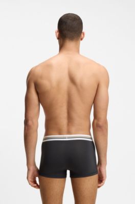 Three-pack of trunks with logo and stripe waistbands, Black / Grey / Green