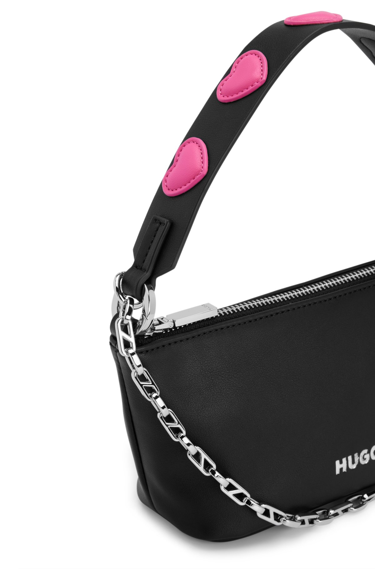 HUGO - Faux-leather crossbody bag with logo chain strap