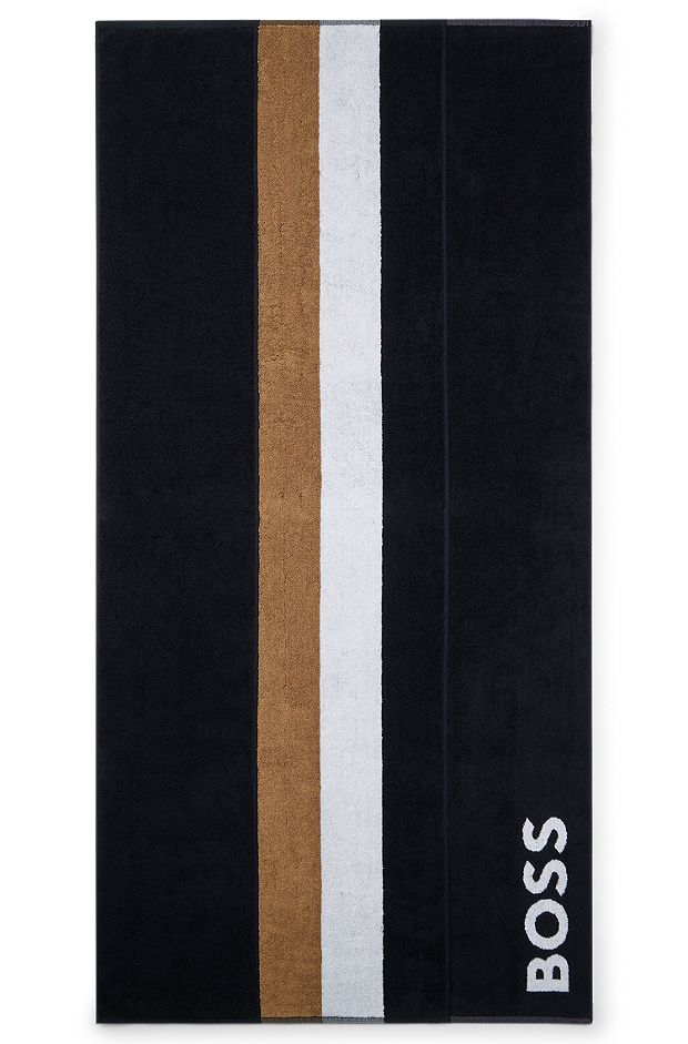 Badetuch aus Baumwolle mit Signature-Streifen und Logo, Schwarz