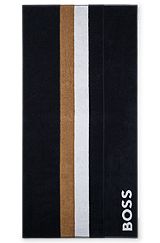Badetuch aus Baumwolle mit Signature-Streifen und Logo, Schwarz