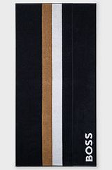 Signature-stripe beach towel in cotton with logo, Black