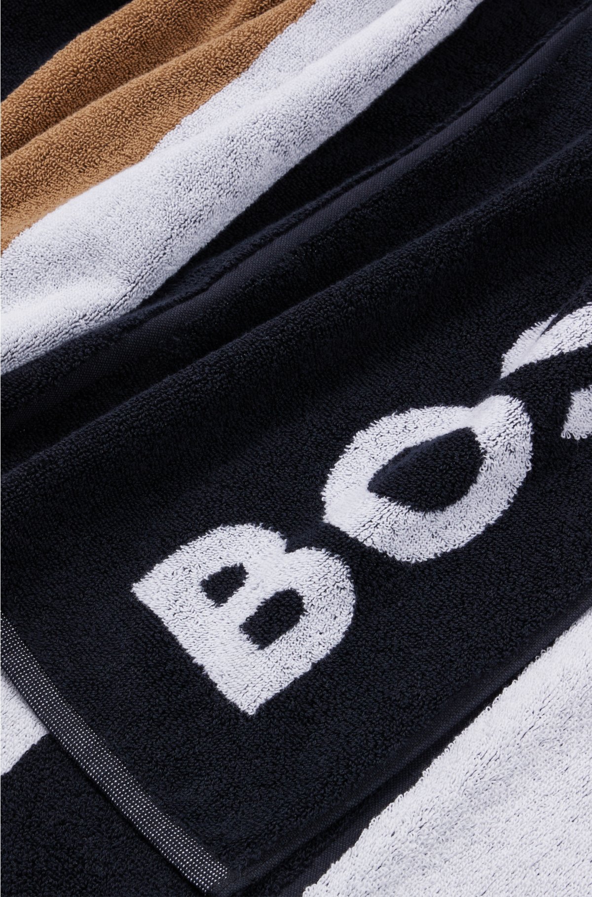 Signature-stripe beach towel in cotton with logo, Black