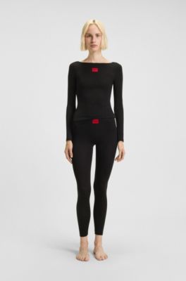 Thermal leggings with red logo label, Black