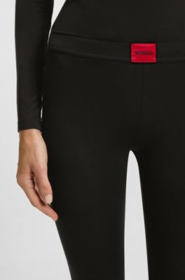 Thermal leggings with red logo label, Black