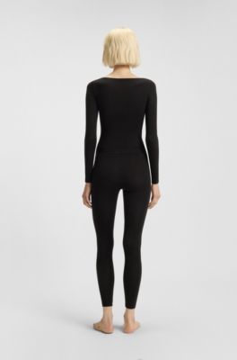 Thermal leggings with red logo label, Black