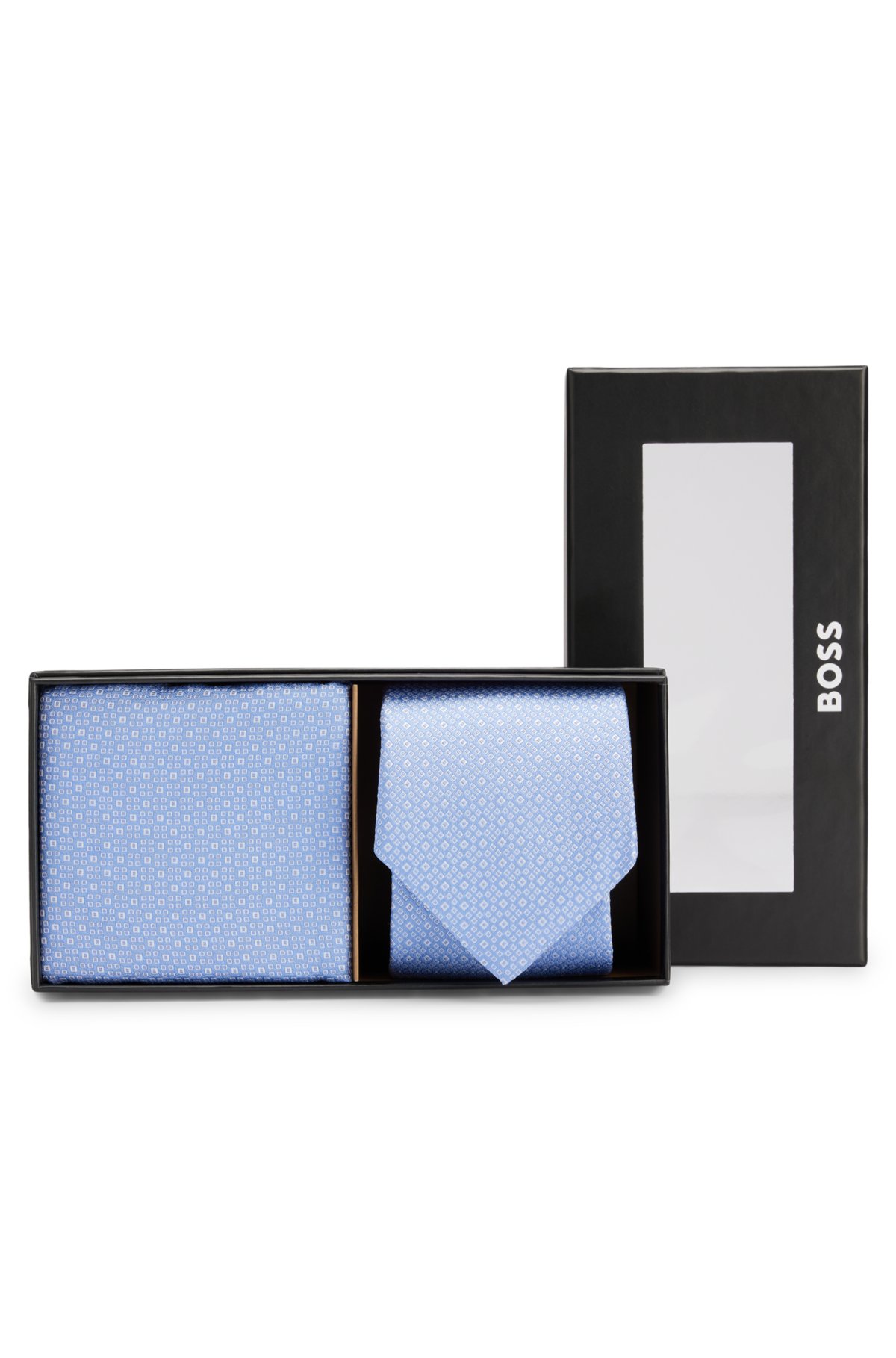 BOSS - Set aus aus fein gemustertem Einstecktuch Krawatte und Seiden -Jacquard