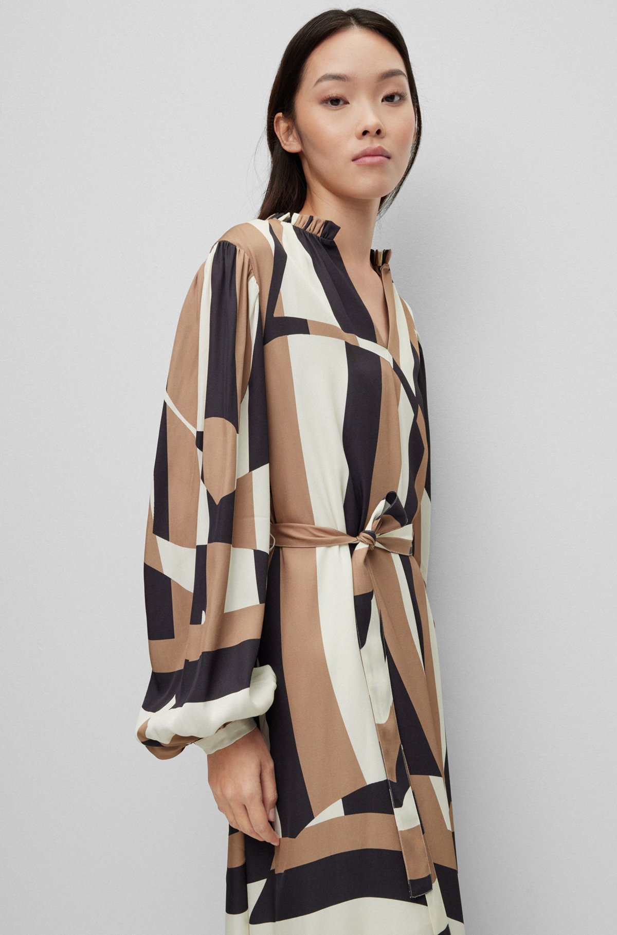 V-neck dress with signature-stripe print, Patterned